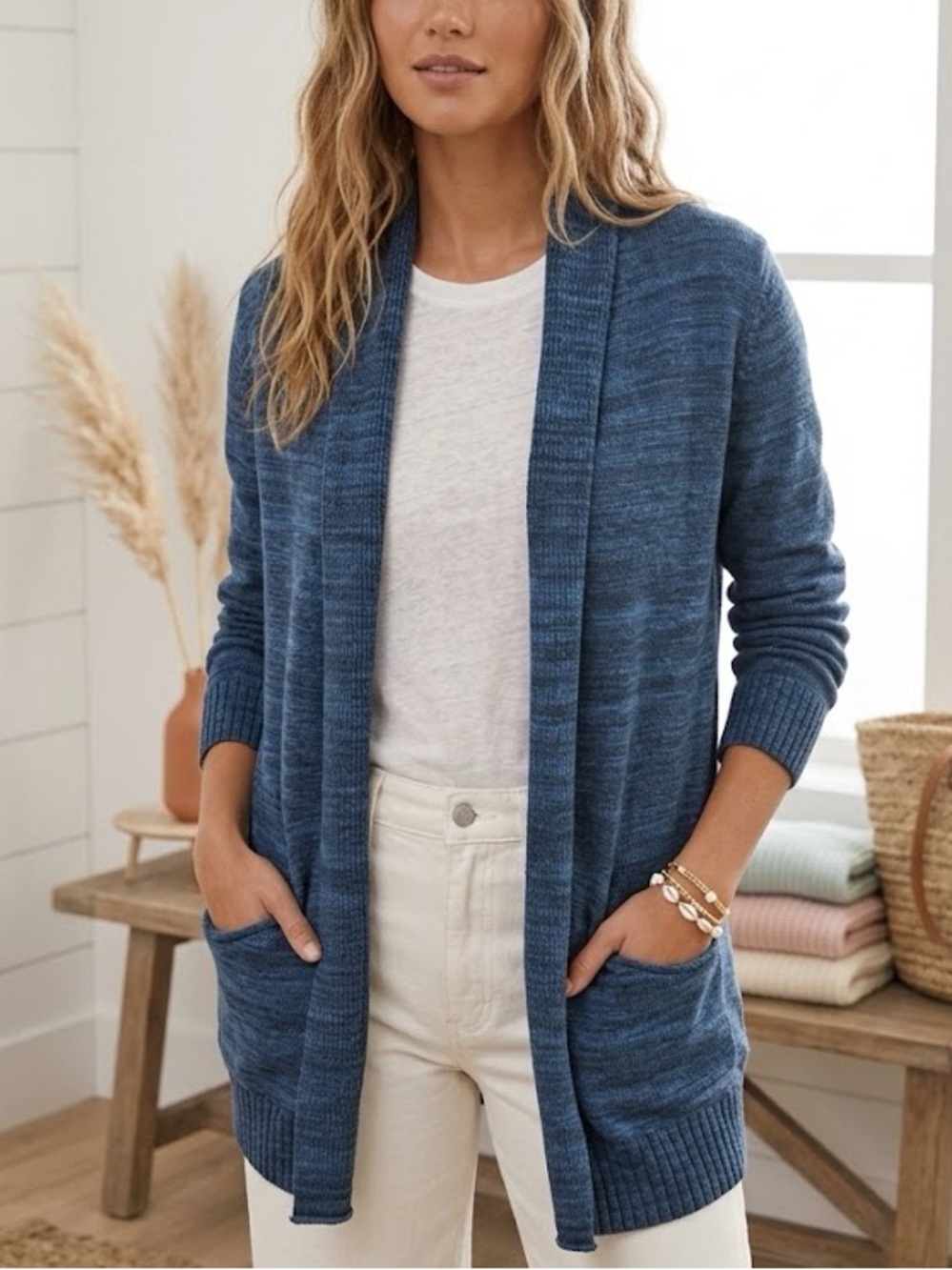 Aritzia Wilfred Flaubert Blue Silk Cashmere Open Cardigan